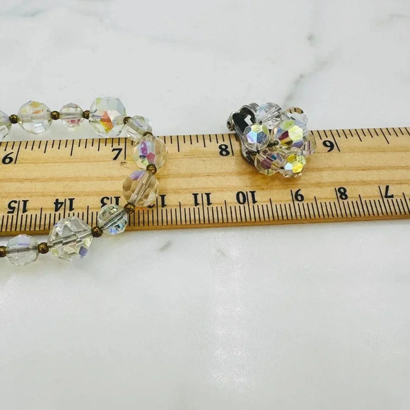 Vintage Crystal Aurora Borealis Necklace  Matching Clip On Earrings Set … - Picture 12 of 14